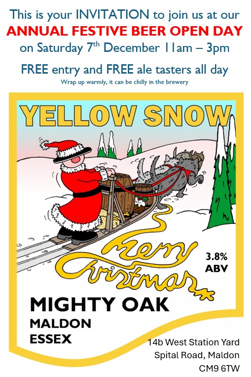 Invitation to join Annual Festive Beer Open Day at Might Oak Brewery